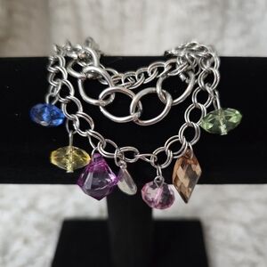 Colorful Bead Charm Bracelet with Silver Tone Chain